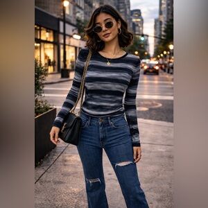 Sz M White+Warren Viscose Long Sleeve Top $255 MSRP